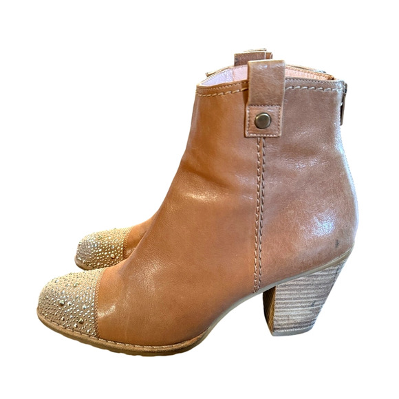 Stuart Weitzman 7.5 Rhinestone Studded Western Ankle Boots Leather Cowboy Brown - Picture 3 of 11